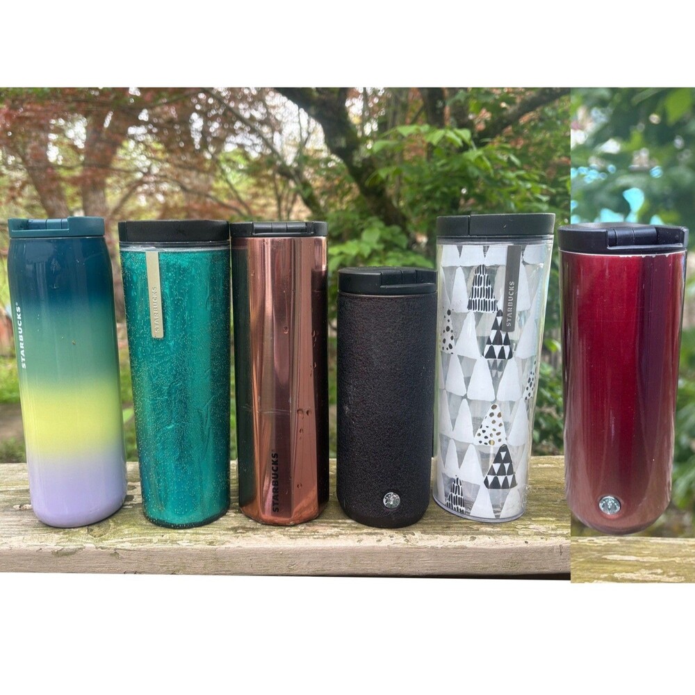 (5) STARBUCKS TUMBLER Green, Orange, Purple, Pink HOT/COLD DRINKS Various Sizes